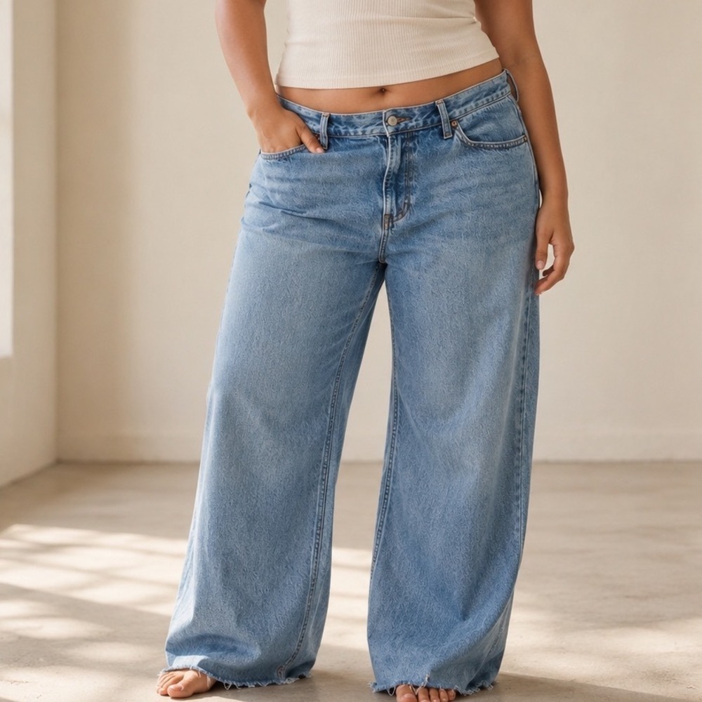 Abercrombie & Fitch The Ultra Loose Low Rise Jeans Light Wash 14XL 32 Raw Hem Z2